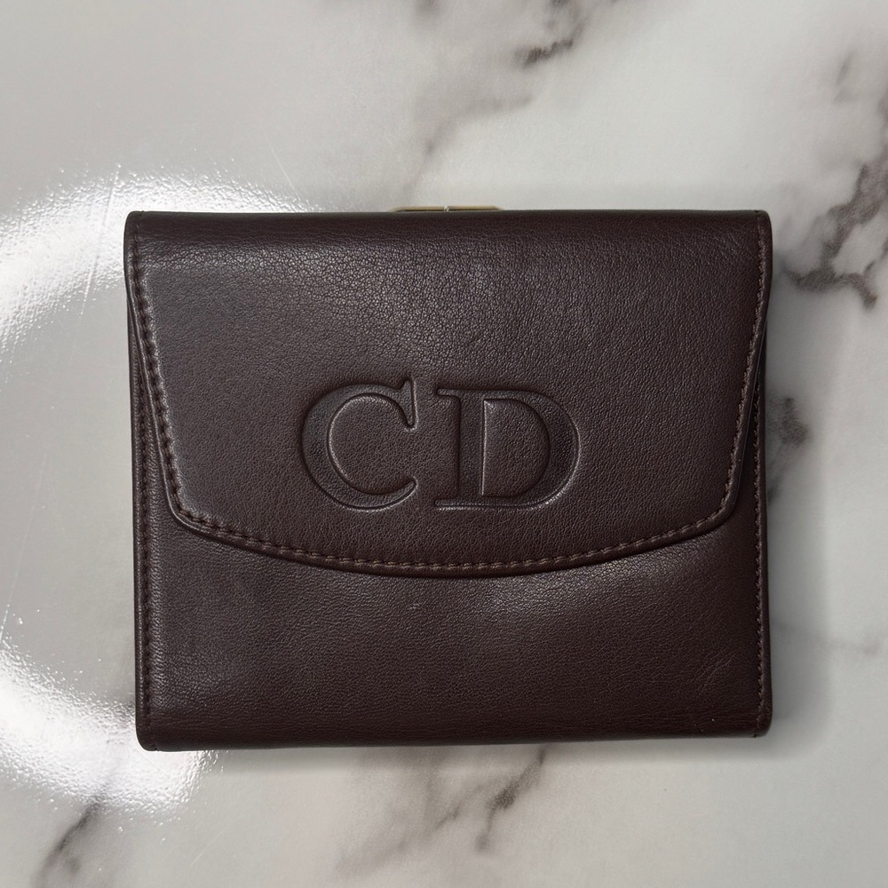 Vintage Christian Dior Brown Leather Kisslock Wallet - Picture 1 of 8